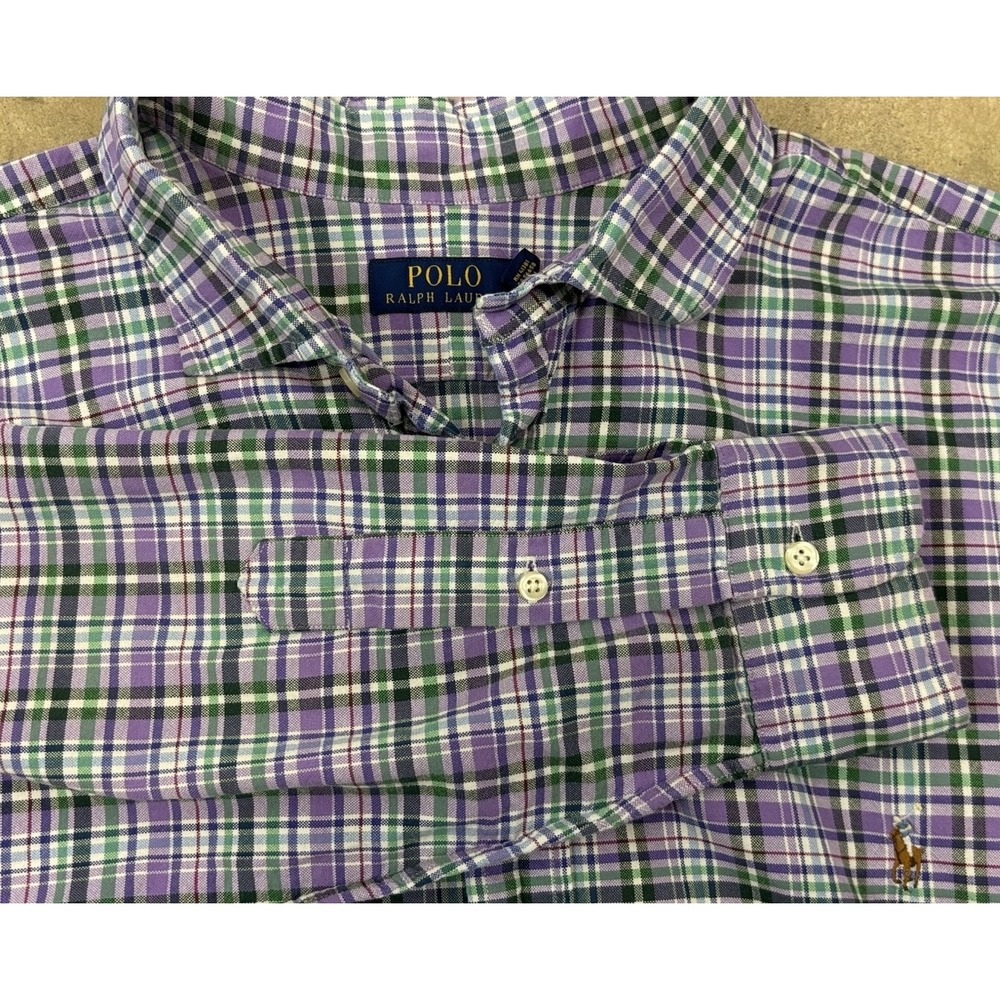 Polo Ralph Lauren Button Up Shirt Men's 2XB Big & Tall Purple Plaid Woven Spread